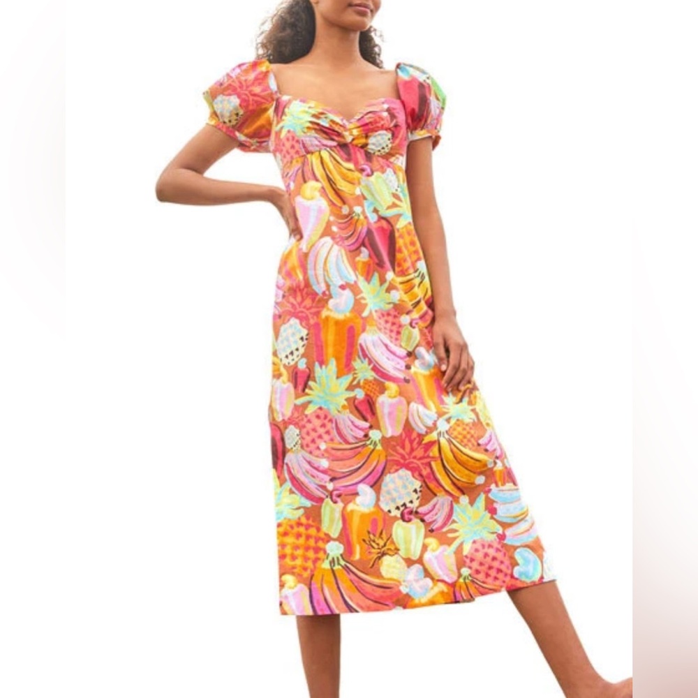 FARM Rio Colorful Tropical Fruit Midi Dress